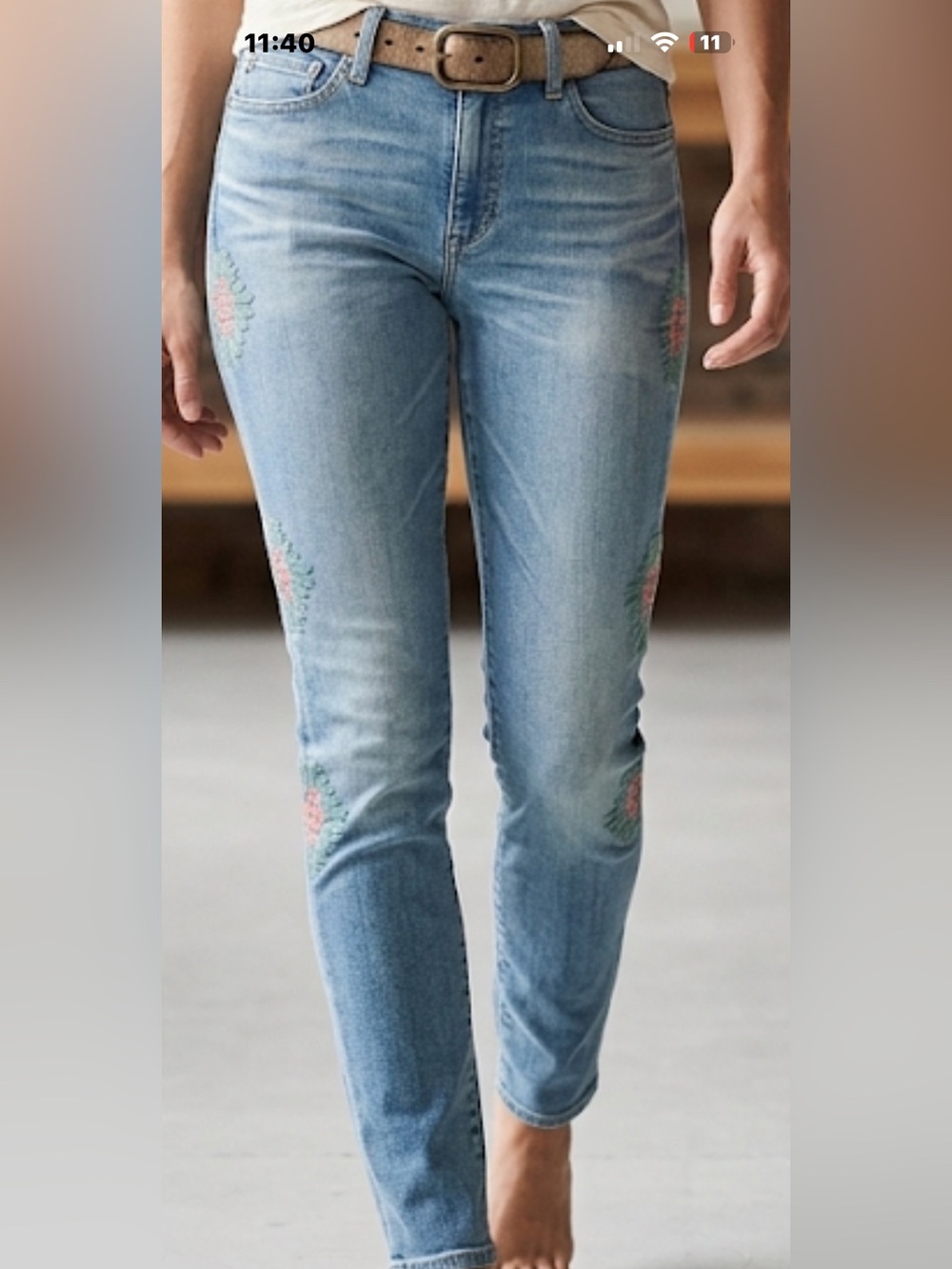 Ag Adriano Goldschmied Stilt Cigarette leg Skinny Jeans with Pink Floral Embroid